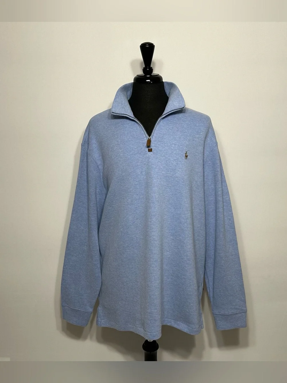 NWT! Polo Ralph Lauren Men's 2XL Heather Blue Classic 1/4 Zip Pullover Sweater